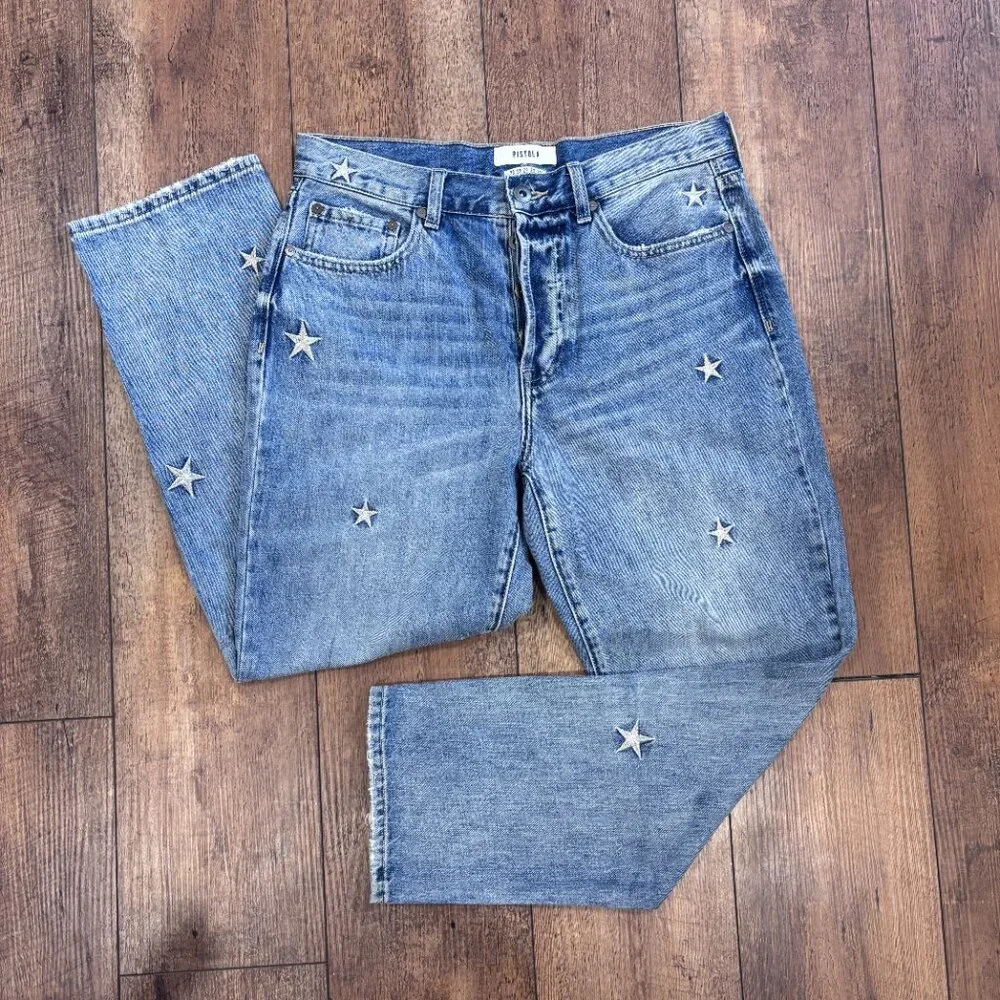Pistola Charlie Star Embroidered Straight Leg Jean – Supernova Women's Size 29 - Picture 3 of 13